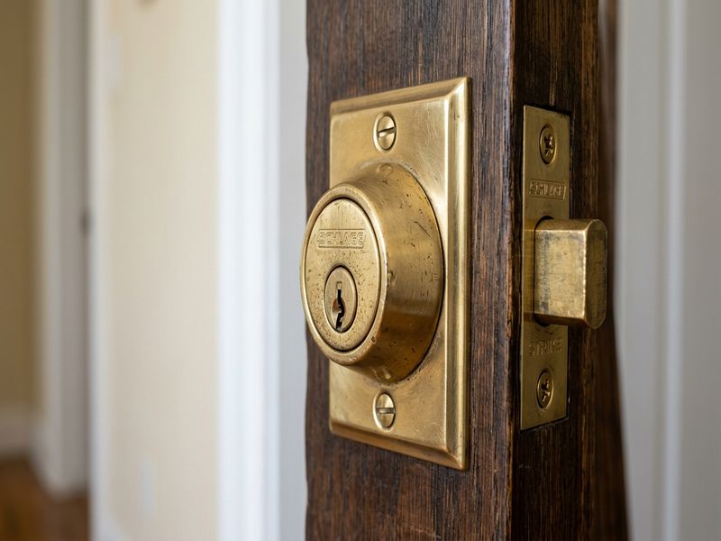 Brass deadbolt lock mechanism detail